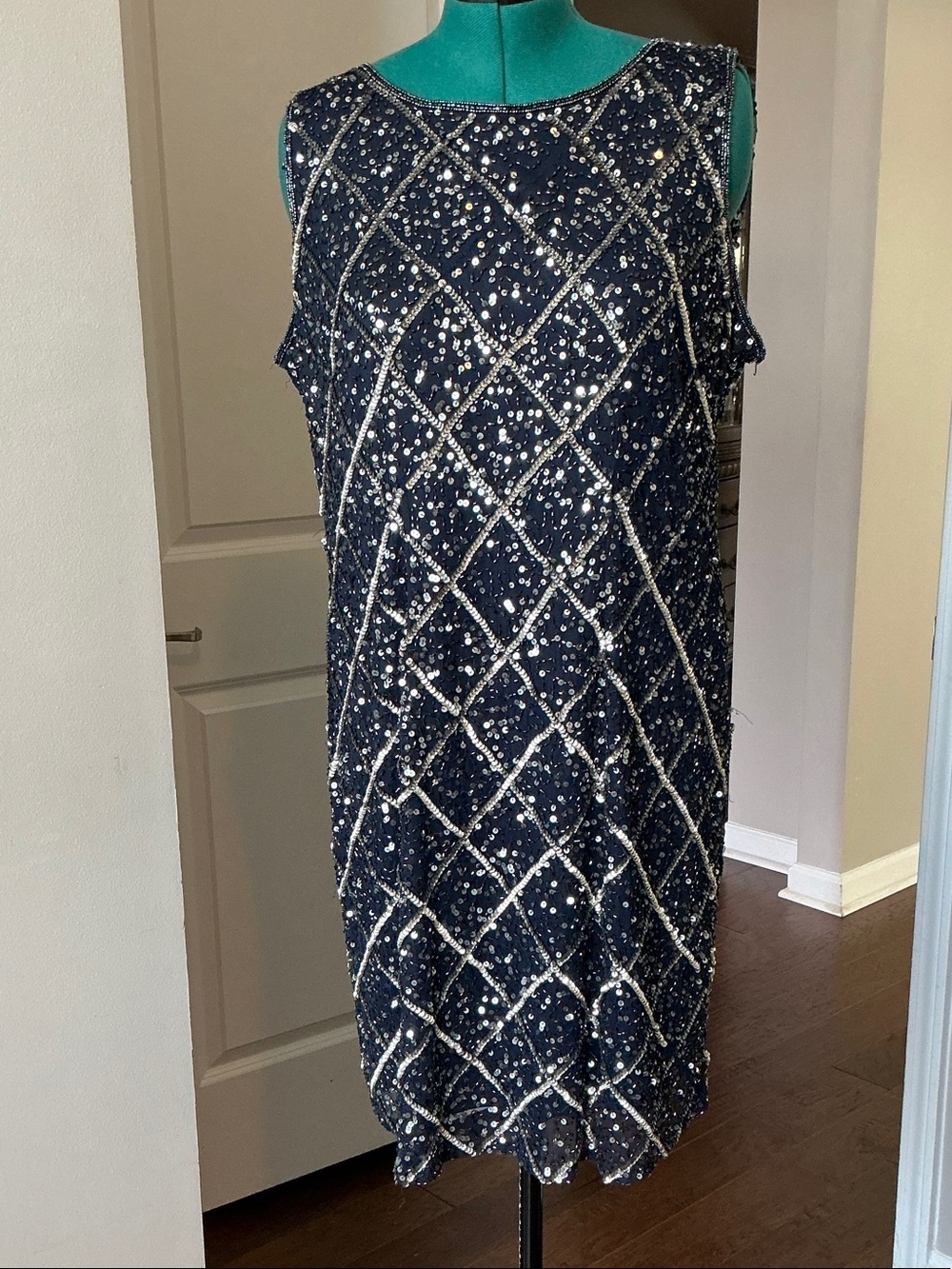 Pisarro Nights Navy Sequin Lattice Sheath Dress